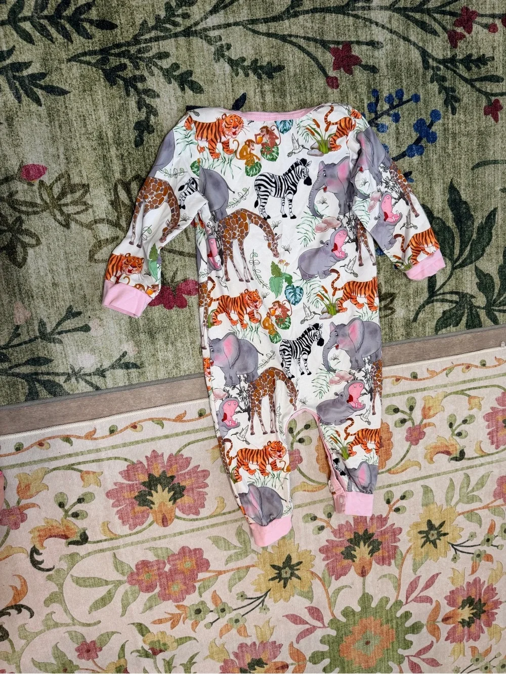 Pink-Trim Safari Animal Print Footie Pajamas for Kids
